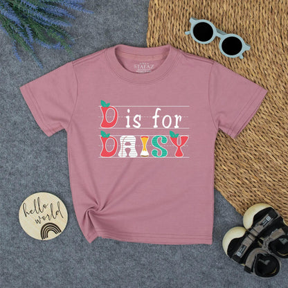 Custom Kids Name School Shirt - Back to School Tee for Toddlers & Kindergarteners with Name, Alphabet Design Cotton