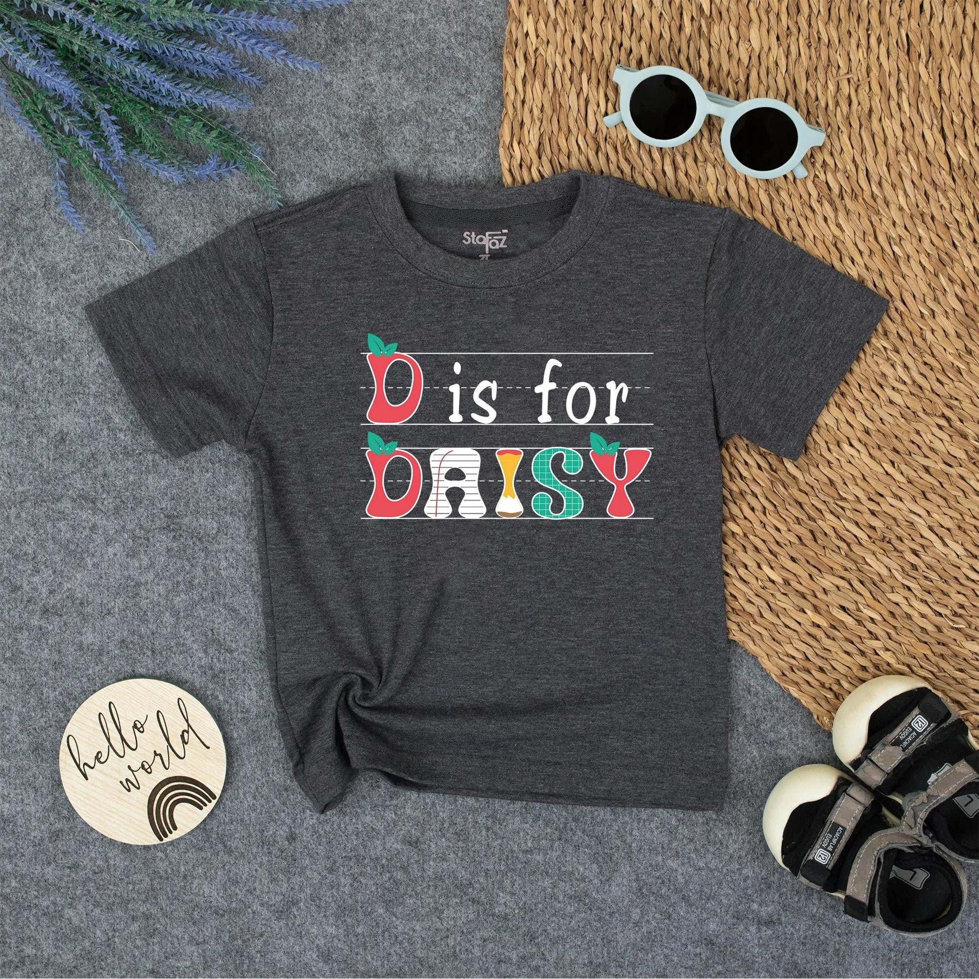 Custom Kids Name School Shirt - Back to School Tee for Toddlers & Kindergarteners with Name, Alphabet Design Cotton