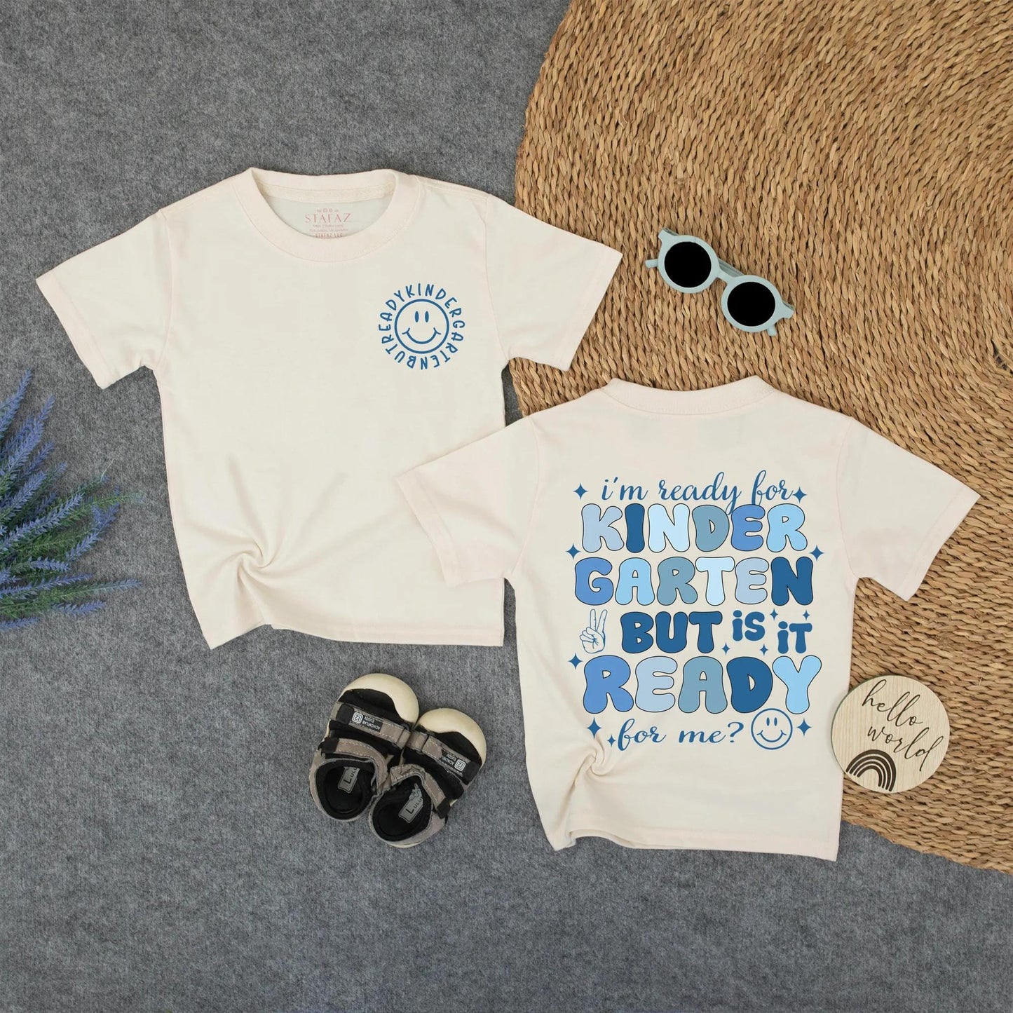 Kindergarten Ready Peace Sign Retro First Day of School Tee Funny Toddler Back to School Outfit