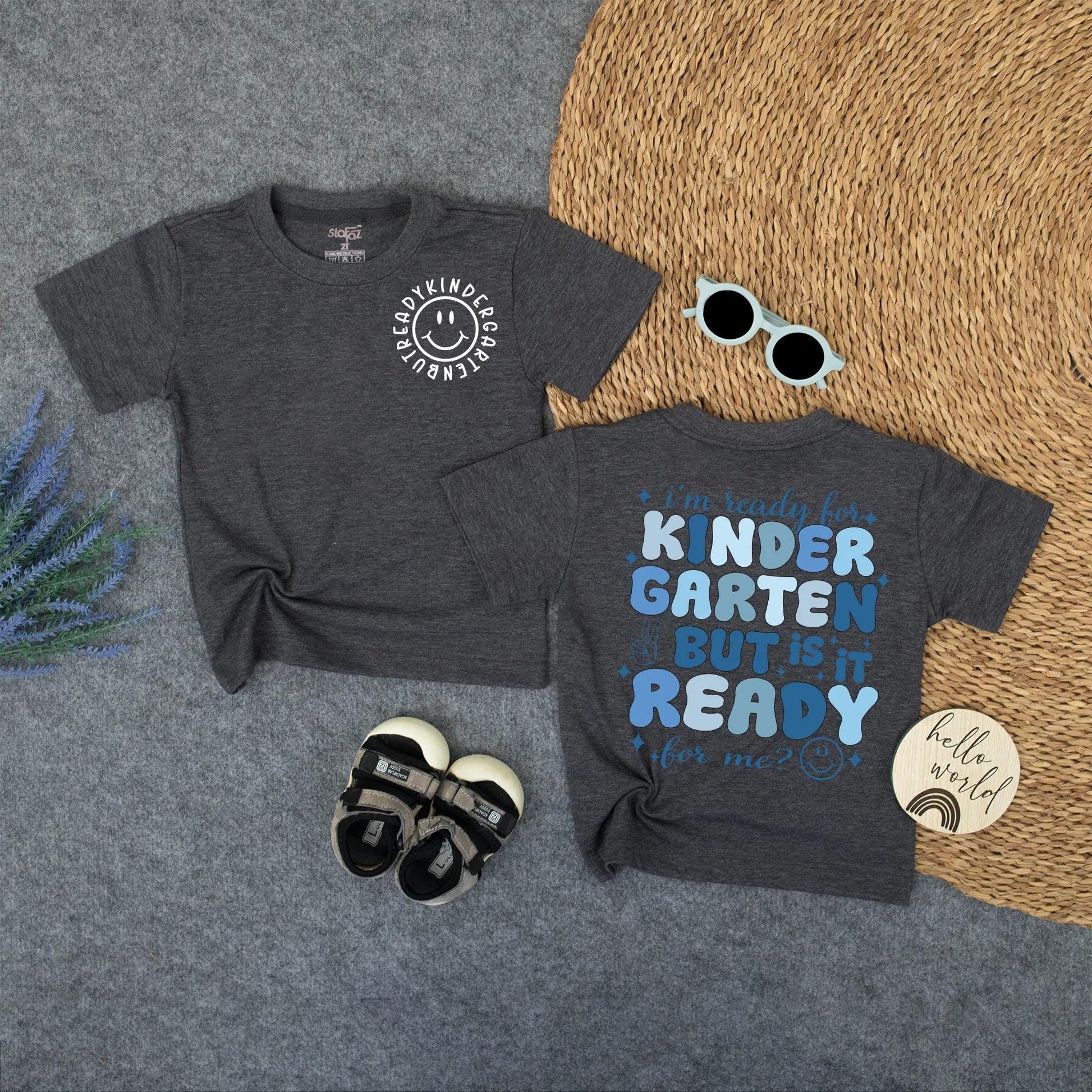 Kindergarten Ready Peace Sign Retro First Day of School Tee Funny Toddler Back to School Outfit