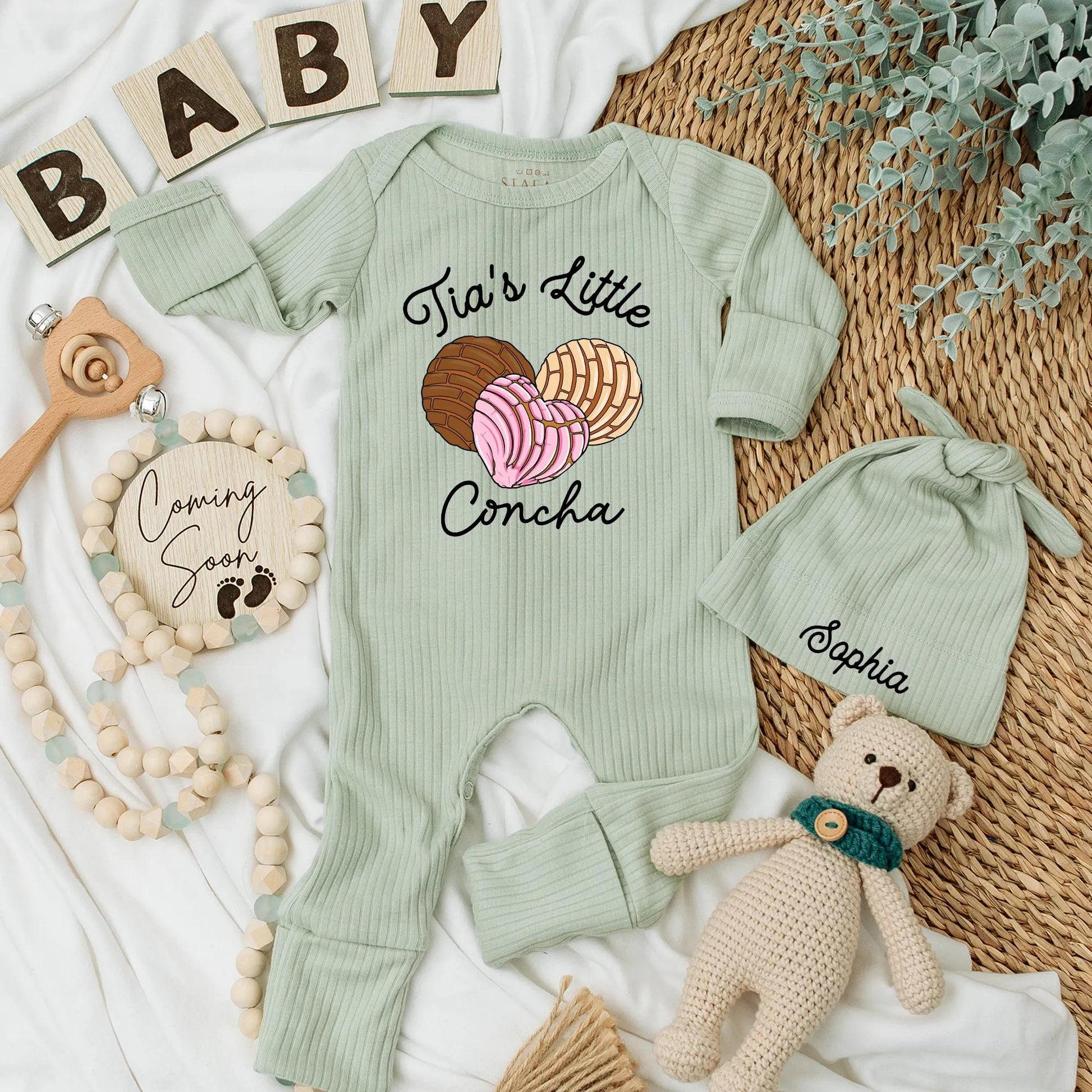 Tia's Little Concha Baby Bodysuit Sweet Bread Design for Niece Nephew Aunt New Baby Gifts Cute Colorful Outfit Shower Gift Brown Pink Tan 137 chars