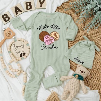 Tia's Little Concha Baby Bodysuit Sweet Bread Design for Niece Nephew Aunt New Baby Gifts Cute Colorful Outfit Shower Gift Brown Pink Tan 137 chars