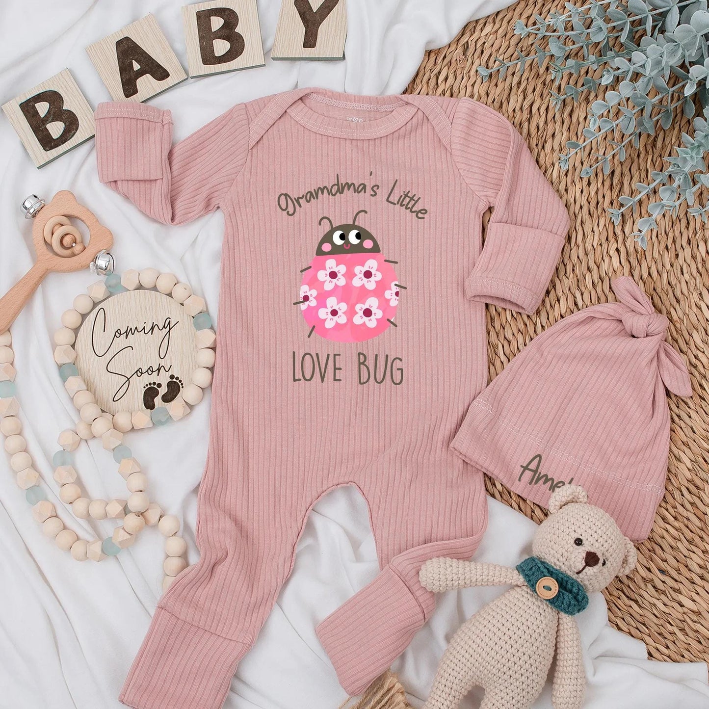 Grandma's Little Love Bug Baby Bodysuit, Pink Ladybug Outfit, Custom Newborn Gift, Baby Girl Clothes, Cute Baby Shower Gift