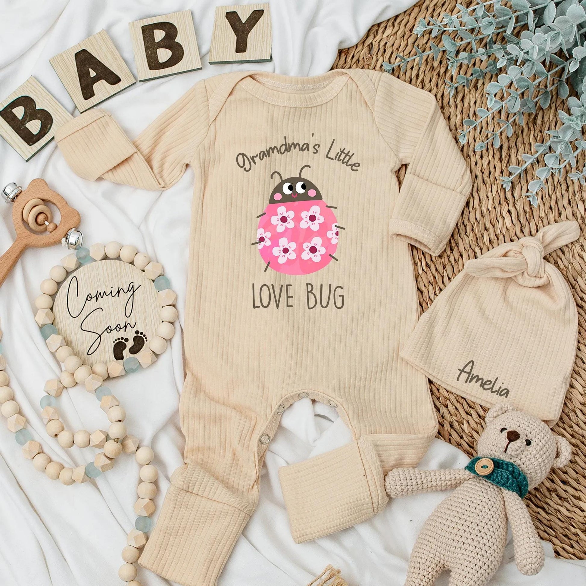 Grandma's Little Love Bug Baby Bodysuit, Pink Ladybug Outfit, Custom Newborn Gift, Baby Girl Clothes, Cute Baby Shower Gift