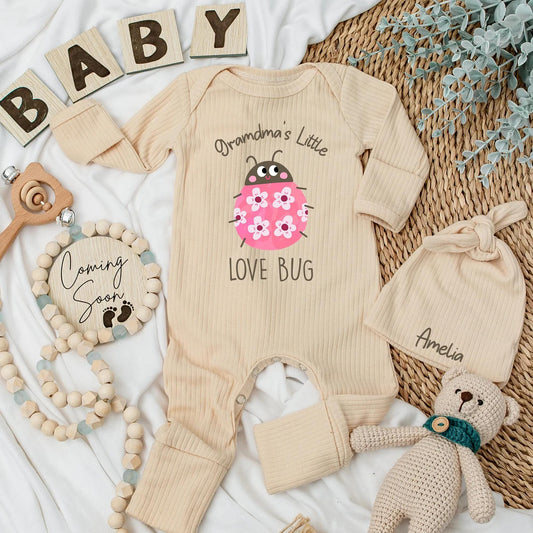 Grandma's Little Love Bug Baby Bodysuit, Pink Ladybug Outfit, Custom Newborn Gift, Baby Girl Clothes, Cute Baby Shower Gift