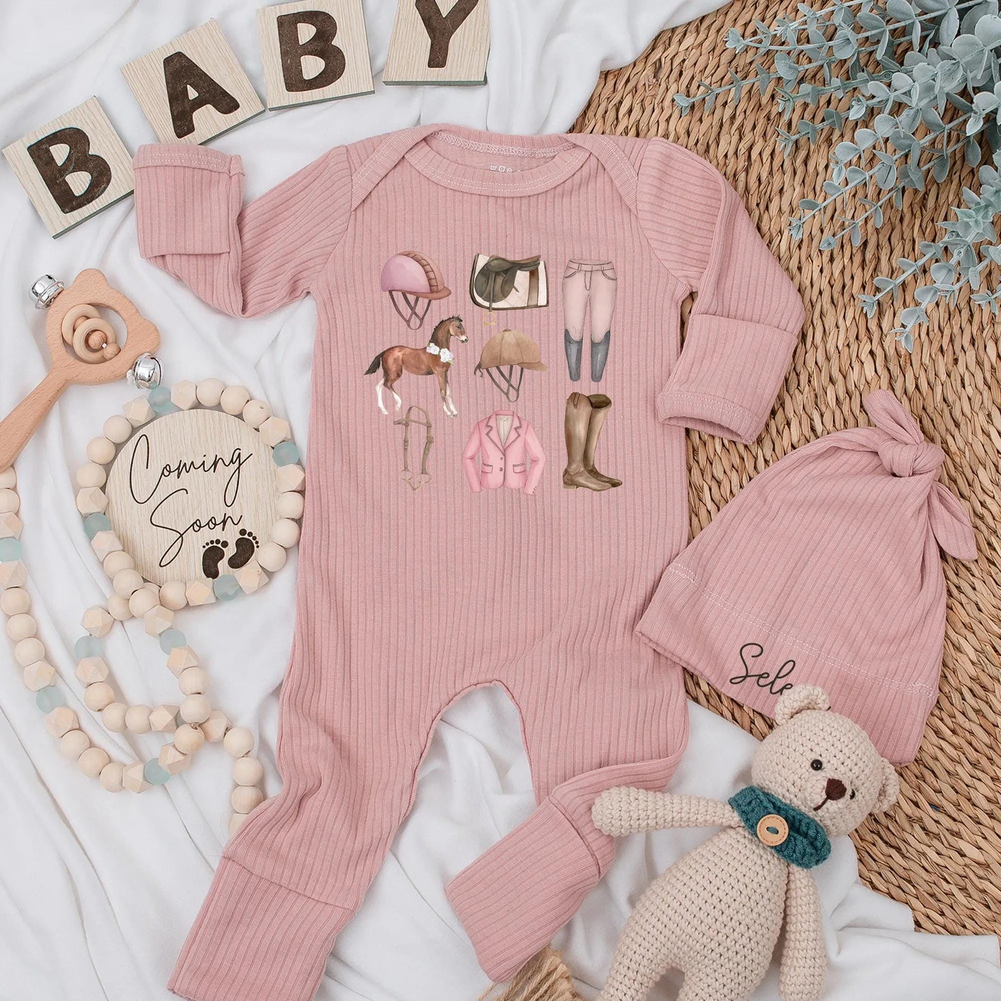 Personalized Equestrian Baby Girl Bodysuit Cute Pastel Horse Riding Outfit Newborn Gift Horse Lover Baby Shower Clothes