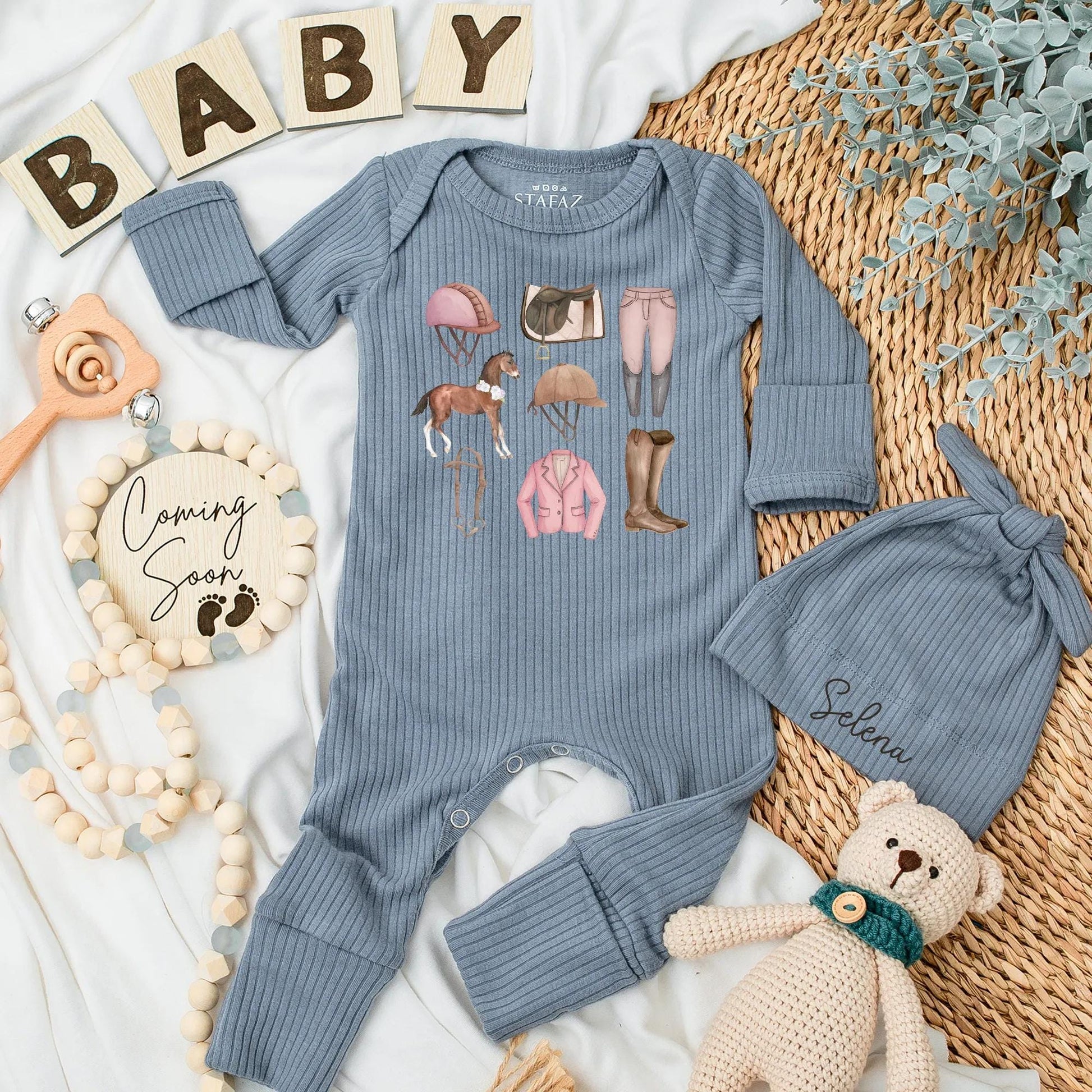 Personalized Equestrian Baby Girl Bodysuit Cute Pastel Horse Riding Outfit Newborn Gift Horse Lover Baby Shower Clothes