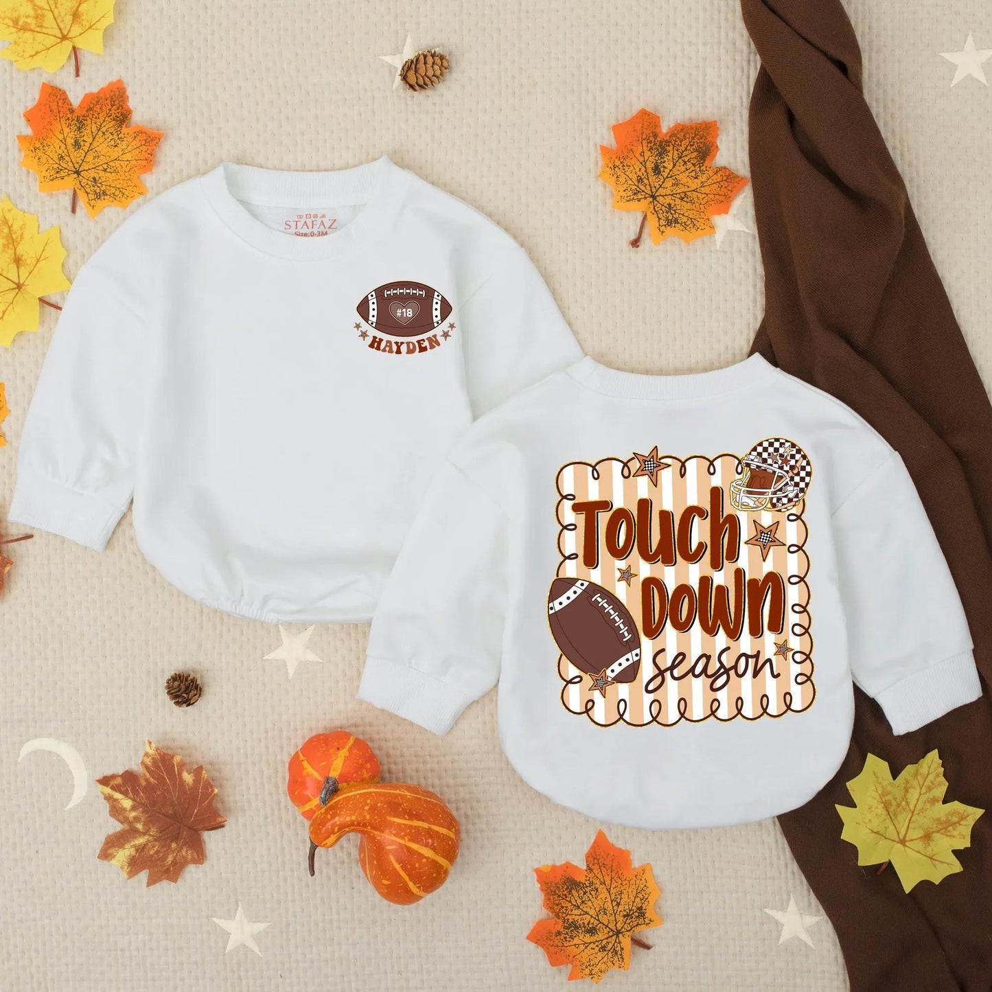 Hayden's Touchdown Season Romper & Tee Set, Game Day Baby Outfit, Football Lover, Sport Toddler Clothes, Brown, White, Tan, Perfect for Little Football Fans (139)