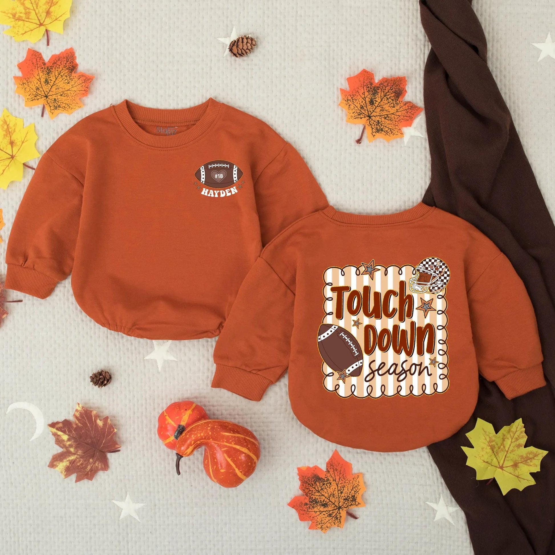 Hayden's Touchdown Season Romper & Tee Set, Game Day Baby Outfit, Football Lover, Sport Toddler Clothes, Brown, White, Tan, Perfect for Little Football Fans (139)