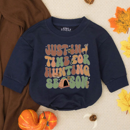 Just In Time For Hunting Season Retro Baby Romper & Future Hunting Buddy Sweatshirt Outfit