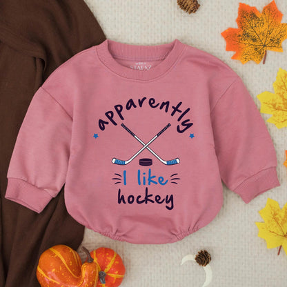 I Like Hockey Baby Romper Sweatshirt Dad’s Little Hockey Buddy Father's Day Gift Blue Stars Toddler Infant Cute Fun Design