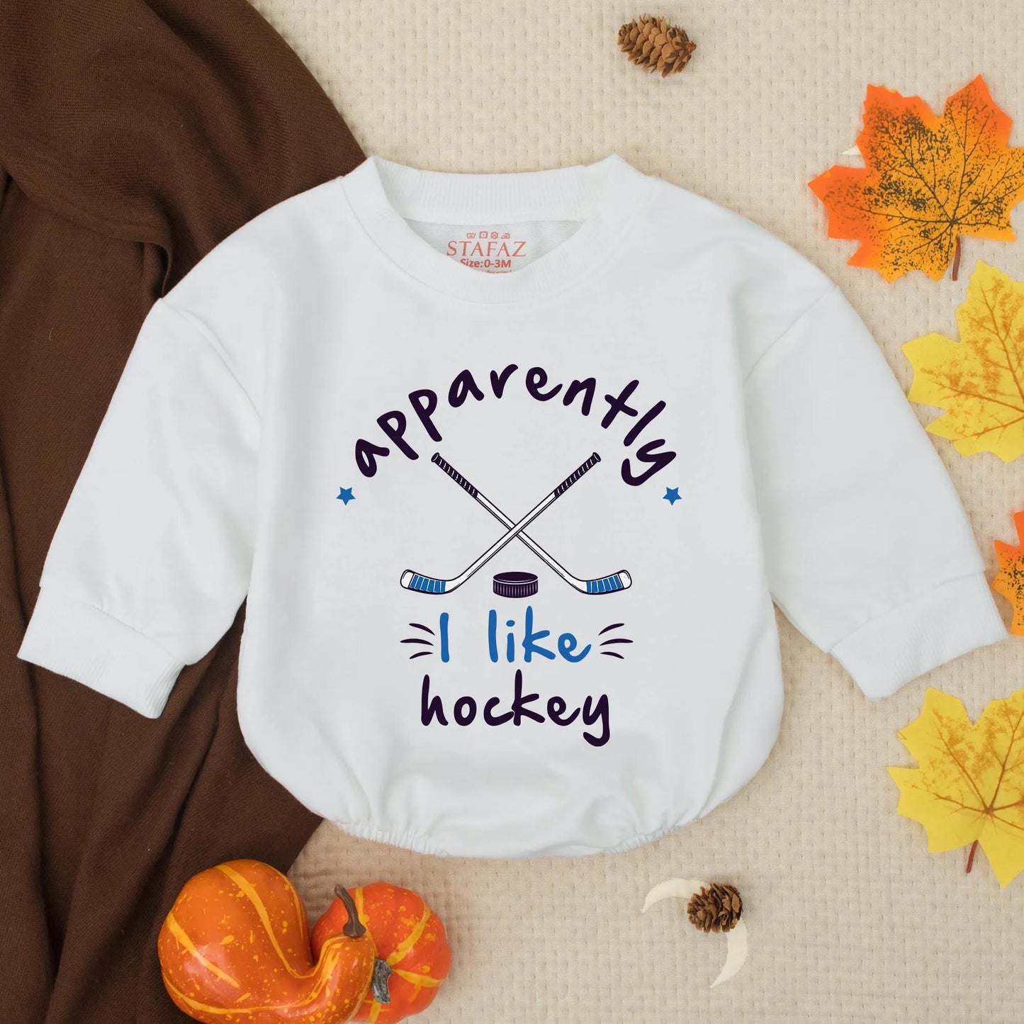 I Like Hockey Baby Romper Sweatshirt Dad’s Little Hockey Buddy Father's Day Gift Blue Stars Toddler Infant Cute Fun Design