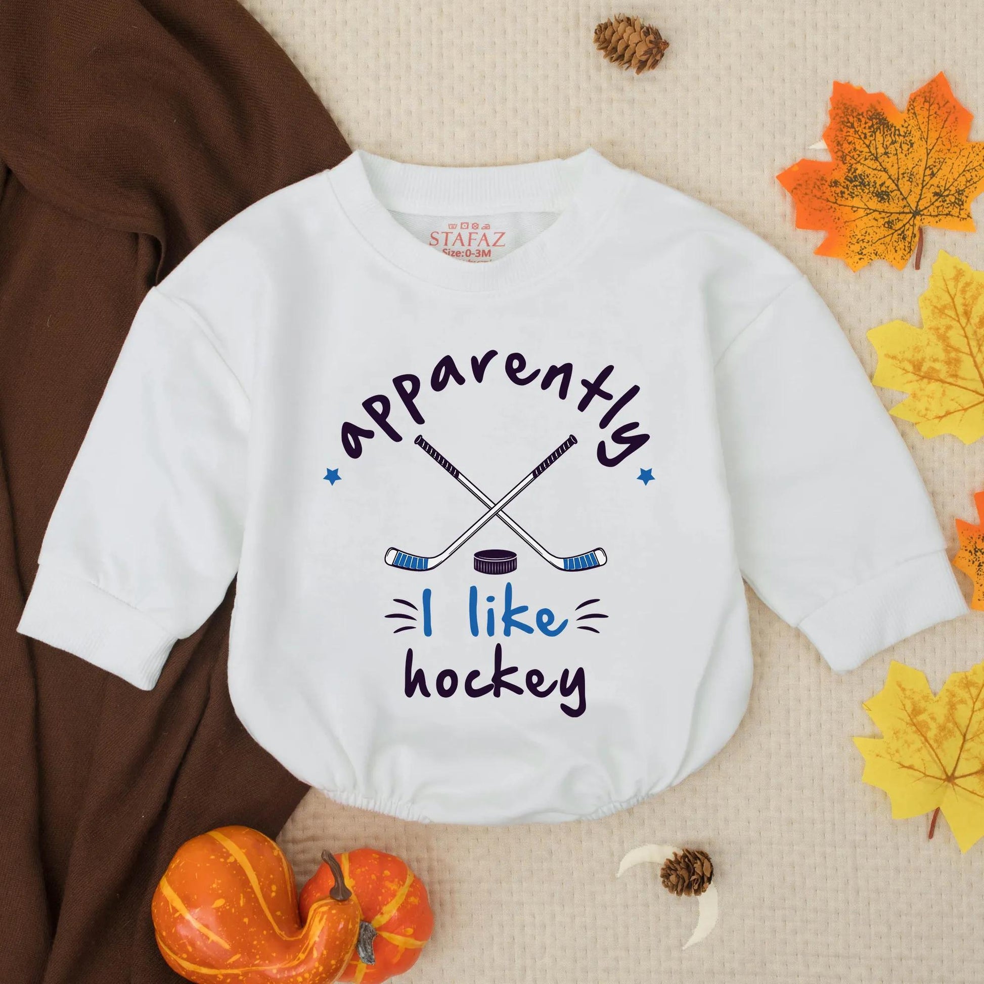 I Like Hockey Baby Romper Sweatshirt Dad’s Little Hockey Buddy Father's Day Gift Blue Stars Toddler Infant Cute Fun Design