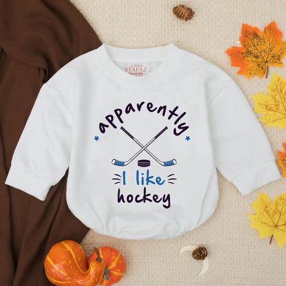 I Like Hockey Baby Romper Sweatshirt Dad’s Little Hockey Buddy Father's Day Gift Blue Stars Toddler Infant Cute Fun Design