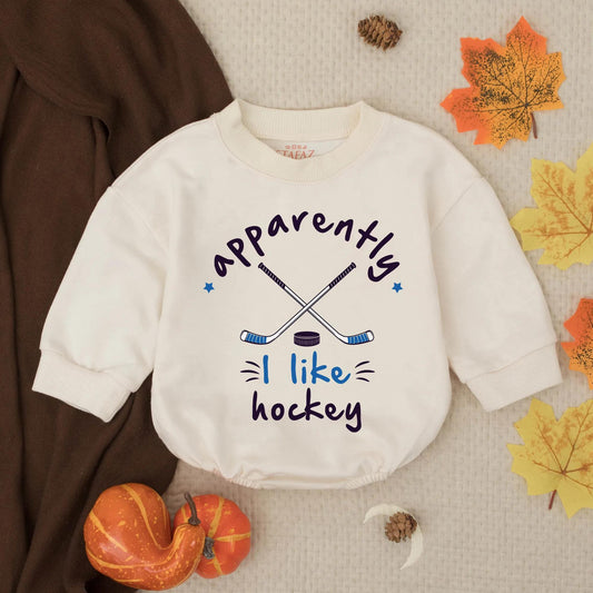 I Like Hockey Baby Romper Sweatshirt Dad’s Little Hockey Buddy Father's Day Gift Blue Stars Toddler Infant Cute Fun Design