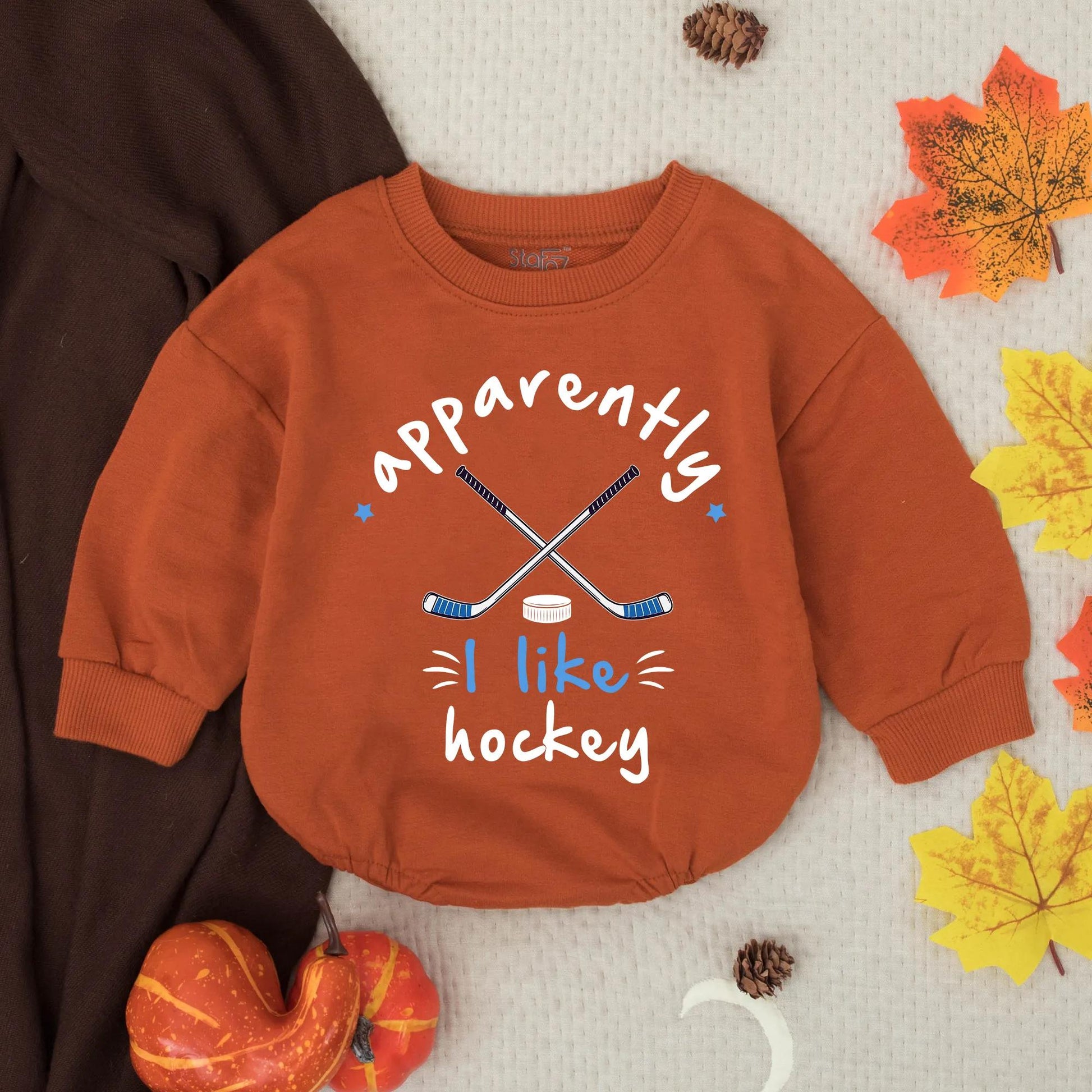 I Like Hockey Baby Romper Sweatshirt Dad’s Little Hockey Buddy Father's Day Gift Blue Stars Toddler Infant Cute Fun Design