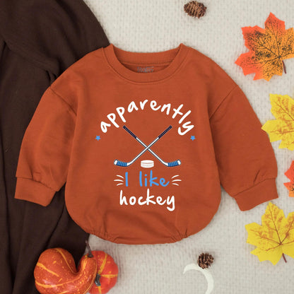 I Like Hockey Baby Romper Sweatshirt Dad’s Little Hockey Buddy Father's Day Gift Blue Stars Toddler Infant Cute Fun Design