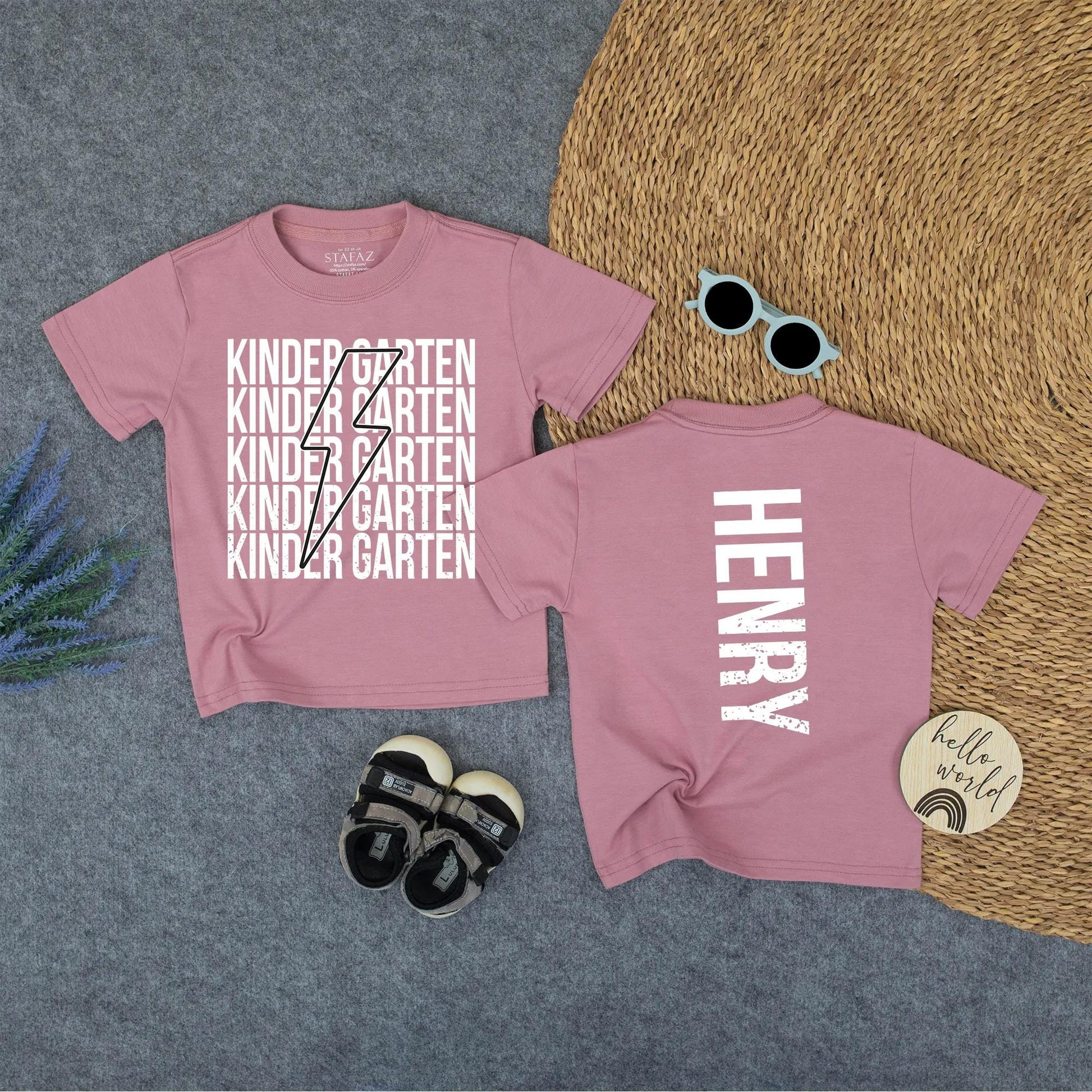 Rainbow Lightning Kindergarten T-Shirt Custom Henry Name Back to School Tee for Boys First Day Preschool Kids