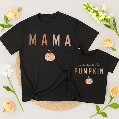 Mama & Mama's Pumpkin Matching Fall Shirts Set - Cute Mommy and Me Thanksgiving Outfit, Autumn T-Shirts for Mom, Baby & Kids - Perfect Fall Gift