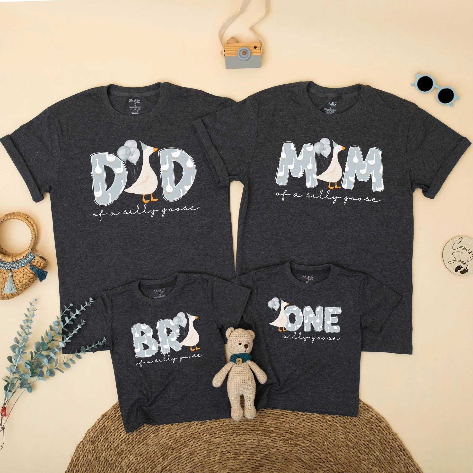 Silly Goose First Birthday Matching Family Shirts Adorable Goose with Balloons Outfit 1st Birthday Boy Baby Celebration