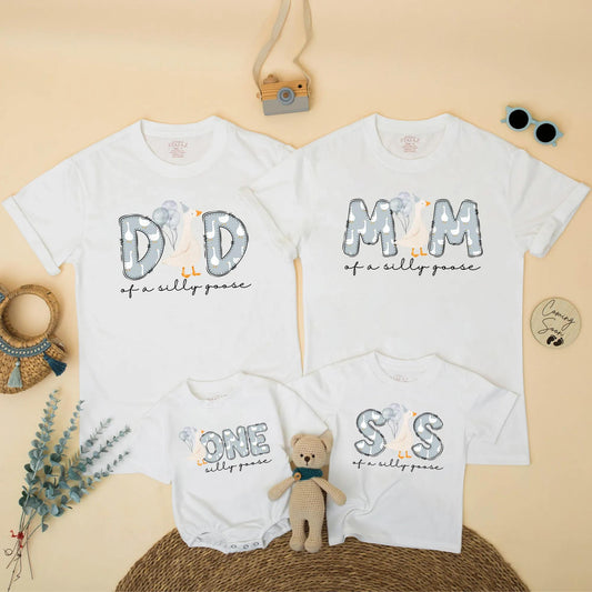 Silly Goose First Birthday Matching Family Shirts Adorable Goose with Balloons Outfit 1st Birthday Boy Baby Celebration