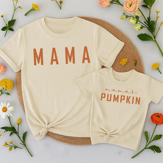 Mama and Mama's Pumpkin Matching Fall Shirts Mommy and Me Outfits Rust Orange Cotton Comfortable
