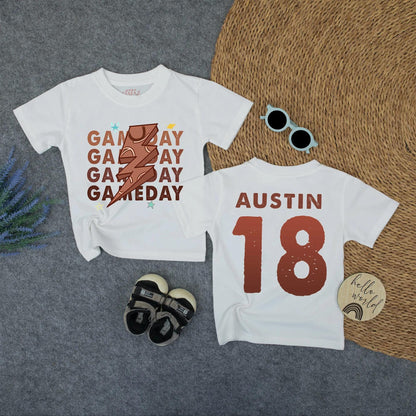 Custom Gameday Austin 18 Youth Football Tee with Lightning Bolt & Stars Design for Kids Back To School Outfit