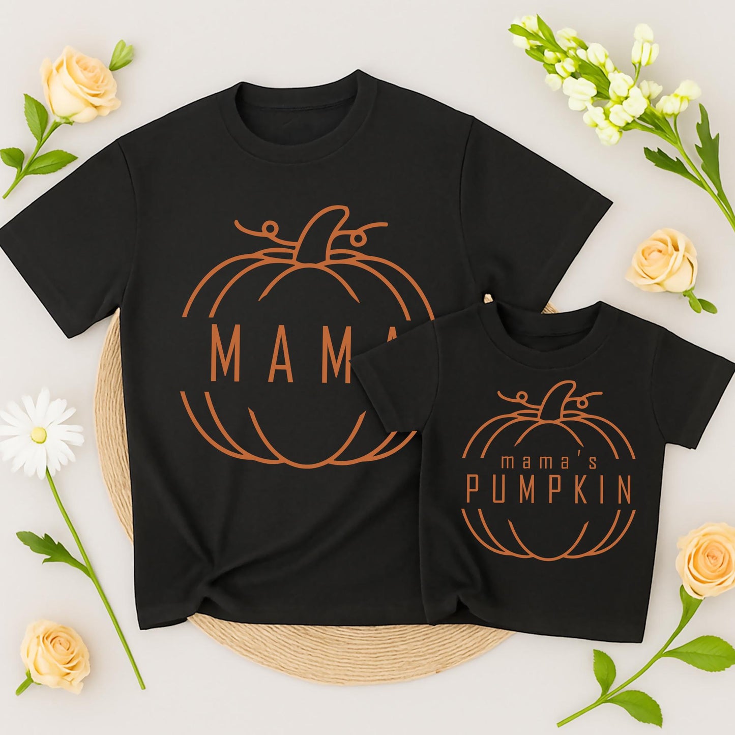 Matching Mama & Mama's Pumpkin Fall T-Shirts, Mommy and Me Thanksgiving Outfits, Earthy Brown Graphic Tees, Family Matching, Fall Gift, Kids Shirt (138)