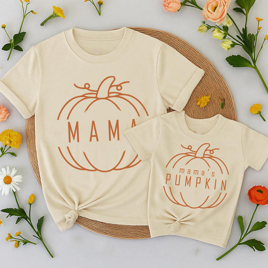Matching Mama & Mama's Pumpkin Fall T-Shirts, Mommy and Me Thanksgiving Outfits, Earthy Brown Graphic Tees, Family Matching, Fall Gift, Kids Shirt (138)