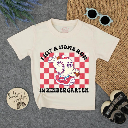I Hit A Homerun In Kindergarten Baseball School Kids Shirt Toddler Tee Retro Vintage Character Design