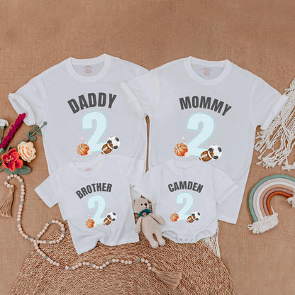 Sports Birthday Family Matching Shirt "Daddy Mommy Brother" 2nd Birthday 2 Blue Balls