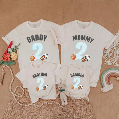 Sports Birthday Family Matching Shirt "Daddy Mommy Brother" 2nd Birthday 2 Blue Balls