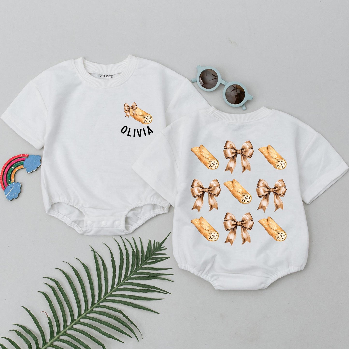 Olivia's Little Cannoli Romper: Sweet Italian Treat! Cute Bow Pastry Baby Bodysuit, Foodie Newborn Outfit, Shower Gift, Minimalist Design 135