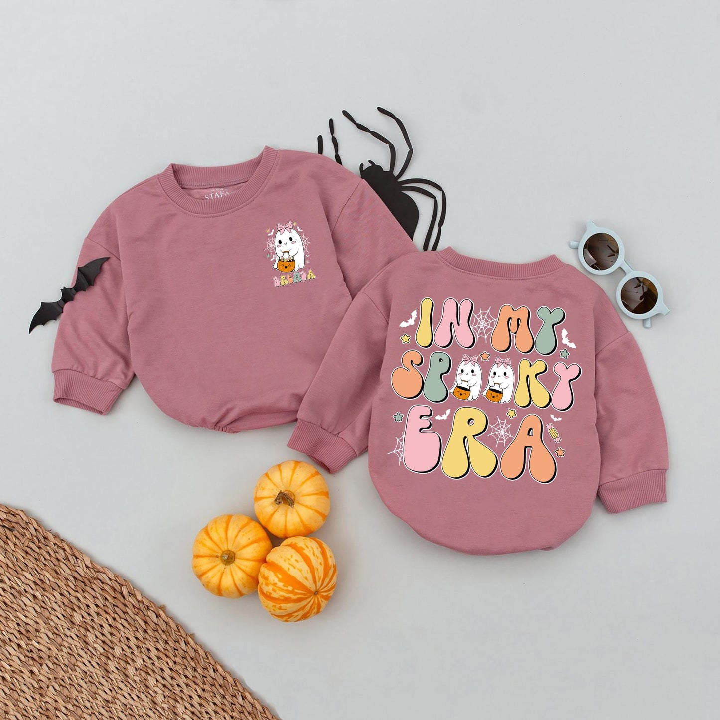 Custom Name Spooky Era Baby Romper: My First Halloween Outfit, Ghost Pumpkin Costume, Cute Personalized Bodysuit, October Fall Clothes (138 chars)
