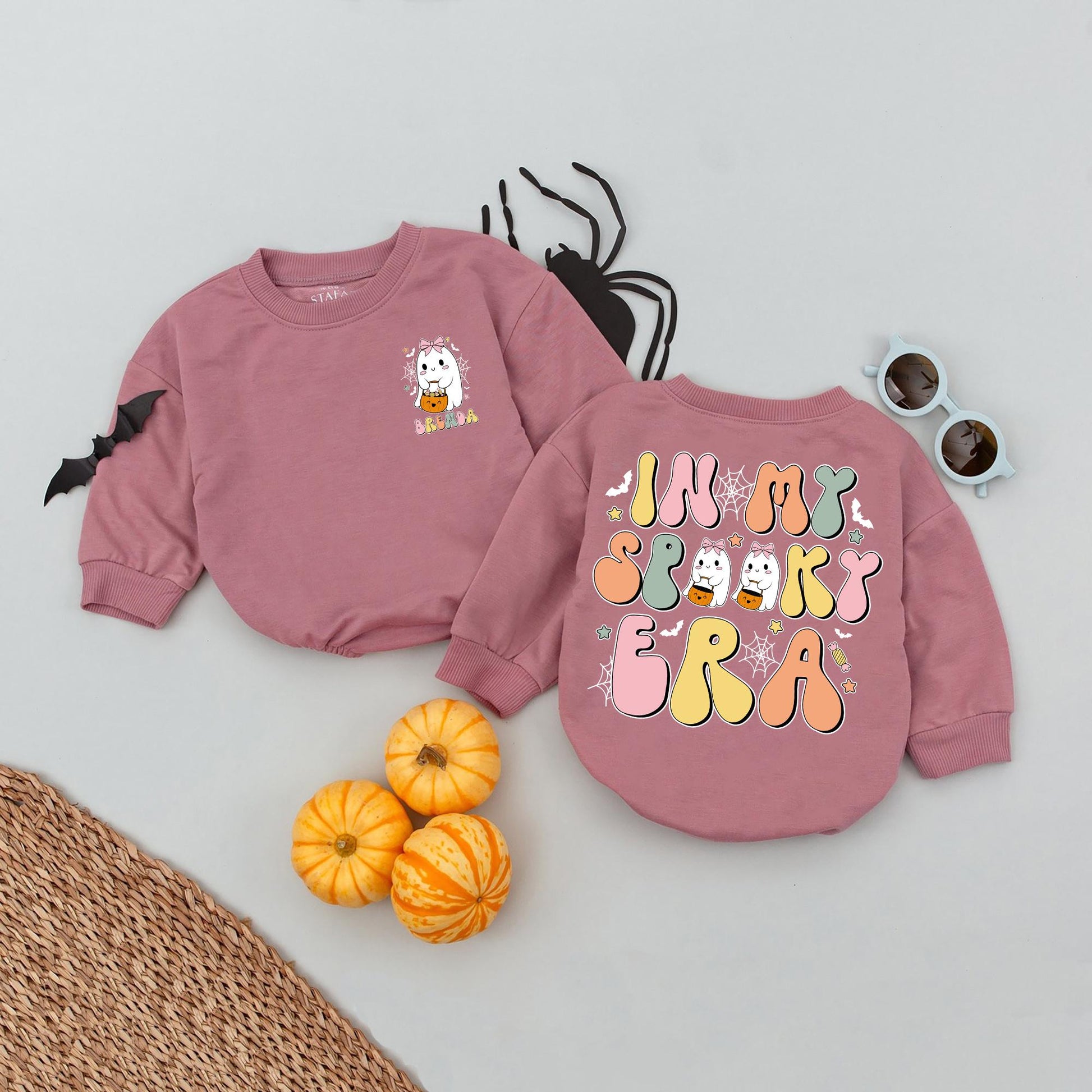 Custom Name Spooky Era Baby Romper: My First Halloween Outfit, Ghost Pumpkin Costume, Cute Personalized Bodysuit, October Fall Clothes (138 chars)