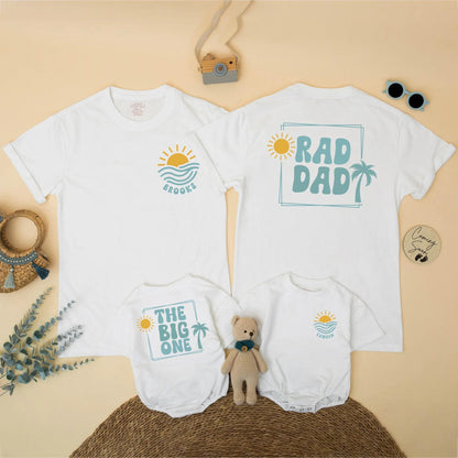 Matching The Big One Birthday Shirt, Beach Surf 1st Birthday Outfit for Baby Boy, Summer Party, Sun & Waves Design, Rad Dad