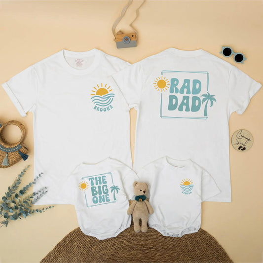 Matching The Big One Birthday Shirt, Beach Surf 1st Birthday Outfit for Baby Boy, Summer Party, Sun & Waves Design, Rad Dad