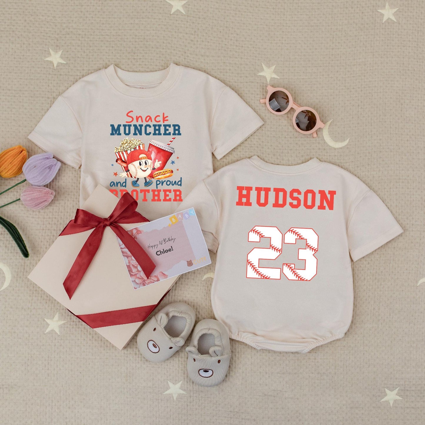 Snack Muncher & Proud Brother Baseball Romper Baby Toddler Game Day Ballpark Outfit