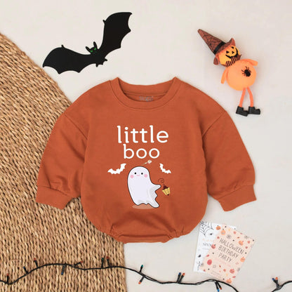 Little Boo Ghost Halloween Romper, Cute First Birthday Outfit, Baby Girl Clothes, Playful Lantern & Bats Design, Soft Cotton Comfortable Bodysuit 137 chars