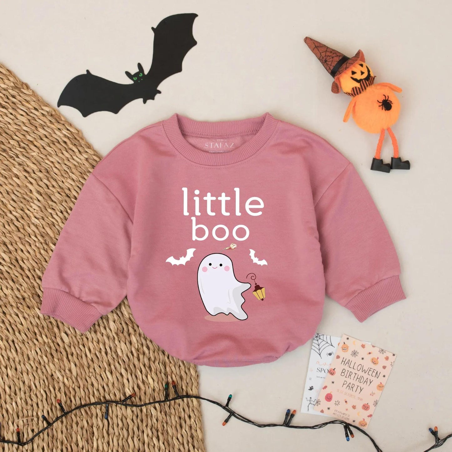 Little Boo Ghost Halloween Romper, Cute First Birthday Outfit, Baby Girl Clothes, Playful Lantern & Bats Design, Soft Cotton Comfortable Bodysuit 137 chars
