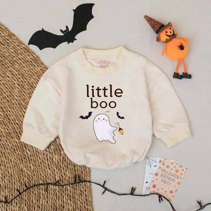 Little Boo Ghost Halloween Romper, Cute First Birthday Outfit, Baby Girl Clothes, Playful Lantern & Bats Design, Soft Cotton Comfortable Bodysuit 137 chars