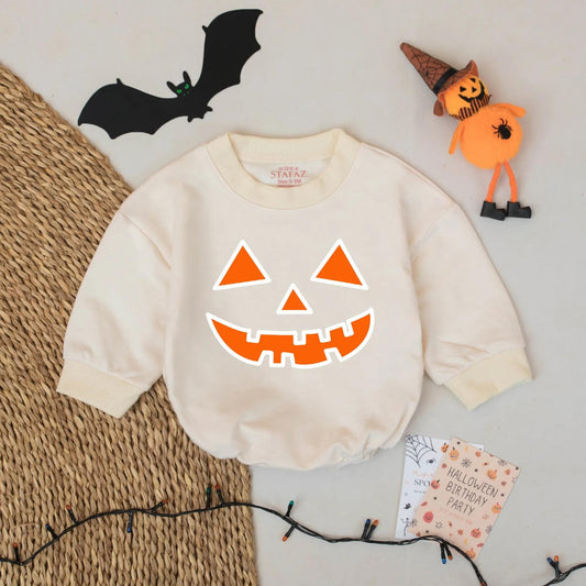Cute Pumpkin Face Halloween Baby Romper for Boys and Girls Halloween Gift Idea Cozy Pumpkin Season Outfit