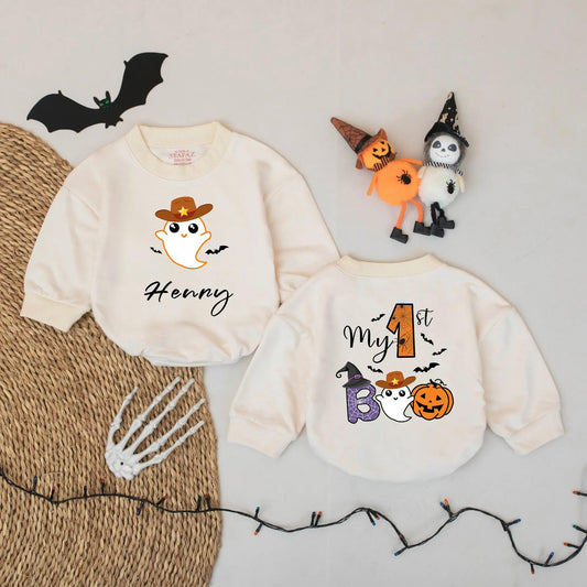 My First Boo Baby Halloween Romper - Cowboy Ghost Custom Bodysuit, Cute Halloween Outfit for Baby Boy, Coming Home Outfit, Halloween Gift Idea 135 Chars