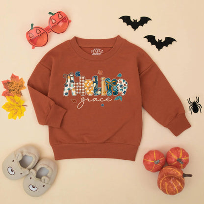 Adeline Grace Personalized Fall Baby Girl Romper Custom Pumpkin Autumn Toddler Bodysuit Thanksgiving Gift Idea