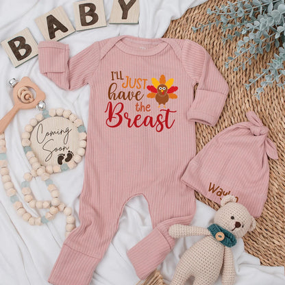 I'll Just Have the Breast Thanksgiving Baby Bodysuit, Cute Turkey Fall Newborn Romper Gift, Funny Baby Clothes for Fall