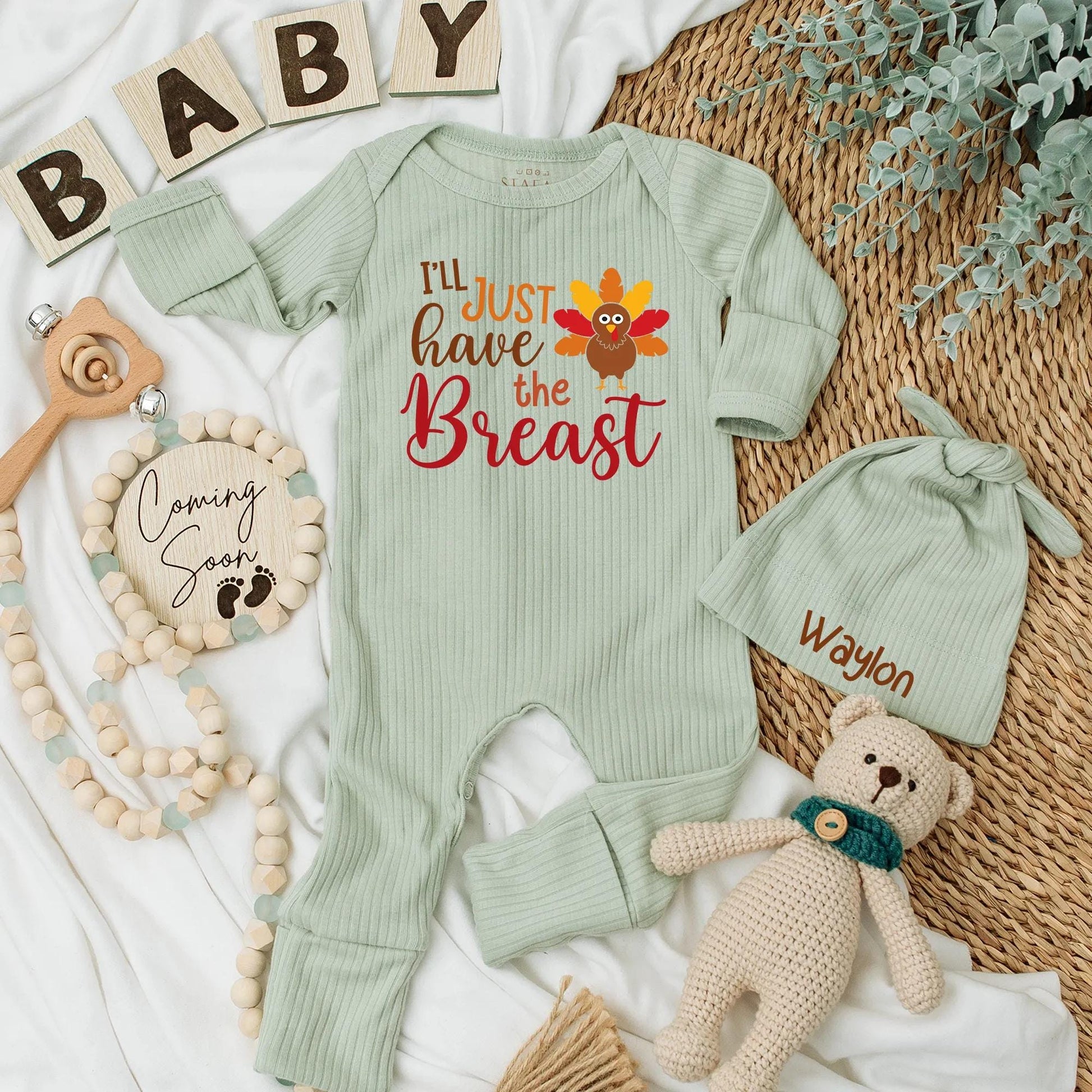 I'll Just Have the Breast Thanksgiving Baby Bodysuit, Cute Turkey Fall Newborn Romper Gift, Funny Baby Clothes for Fall
