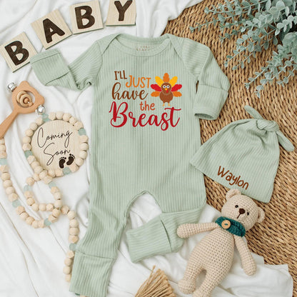I'll Just Have the Breast Thanksgiving Baby Bodysuit, Cute Turkey Fall Newborn Romper Gift, Funny Baby Clothes for Fall