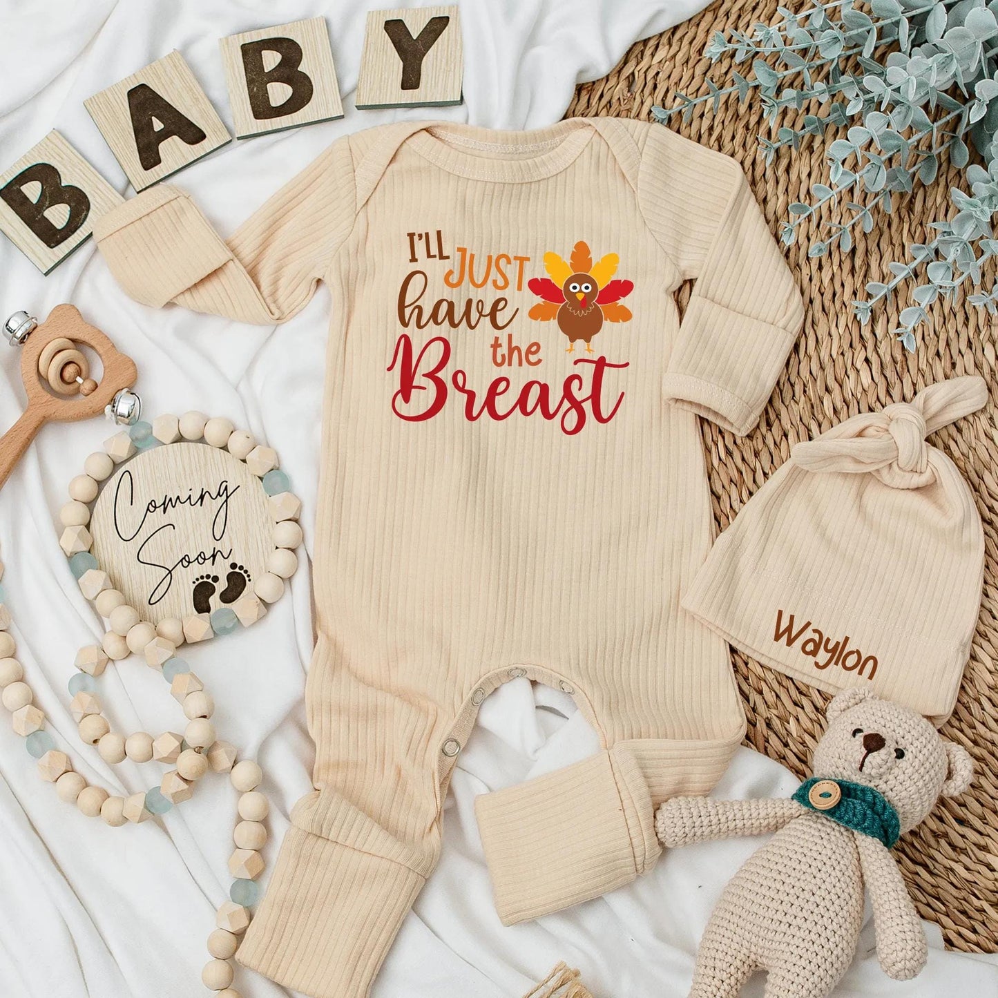 I'll Just Have the Breast Thanksgiving Baby Bodysuit, Cute Turkey Fall Newborn Romper Gift, Funny Baby Clothes for Fall