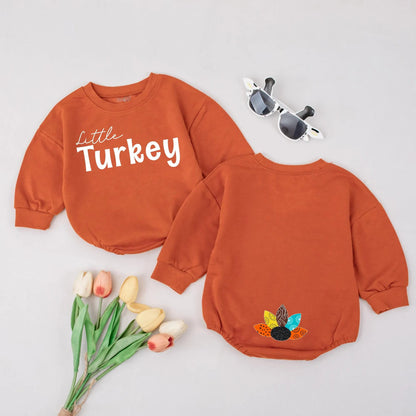 Cute Little Turkey Baby Bubble Romper First Thanksgiving Outfit Festive Feather Design Colorful Patterns Fall Holiday Bodysuit Thankful Newborn Gift