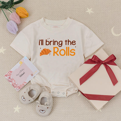 Thanksgiving Baby Romper Set: 'Thick Thighs & Apple Pies' & 'I'll Bring the Rolls' Outfits! Cute Fall Holiday Bubble Romper for Baby